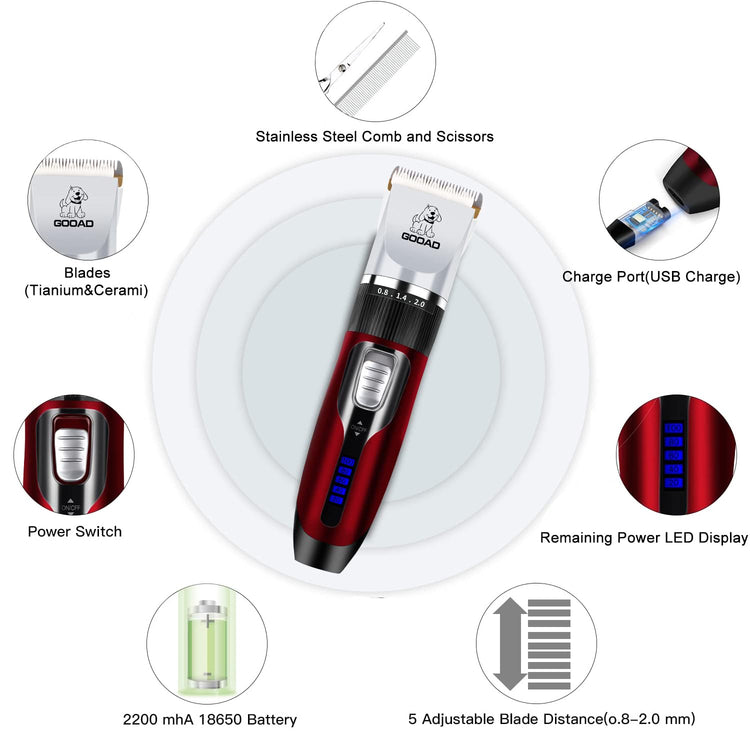 Dog Clippers for Grooming,Dog Grooming Kit for Heavy Thick Hair&Coats/Low Noise Rechargeable Cordless Hair Trimmer/Pet Shaver with Paw Trimmer for Small & Large Dogs Cats
