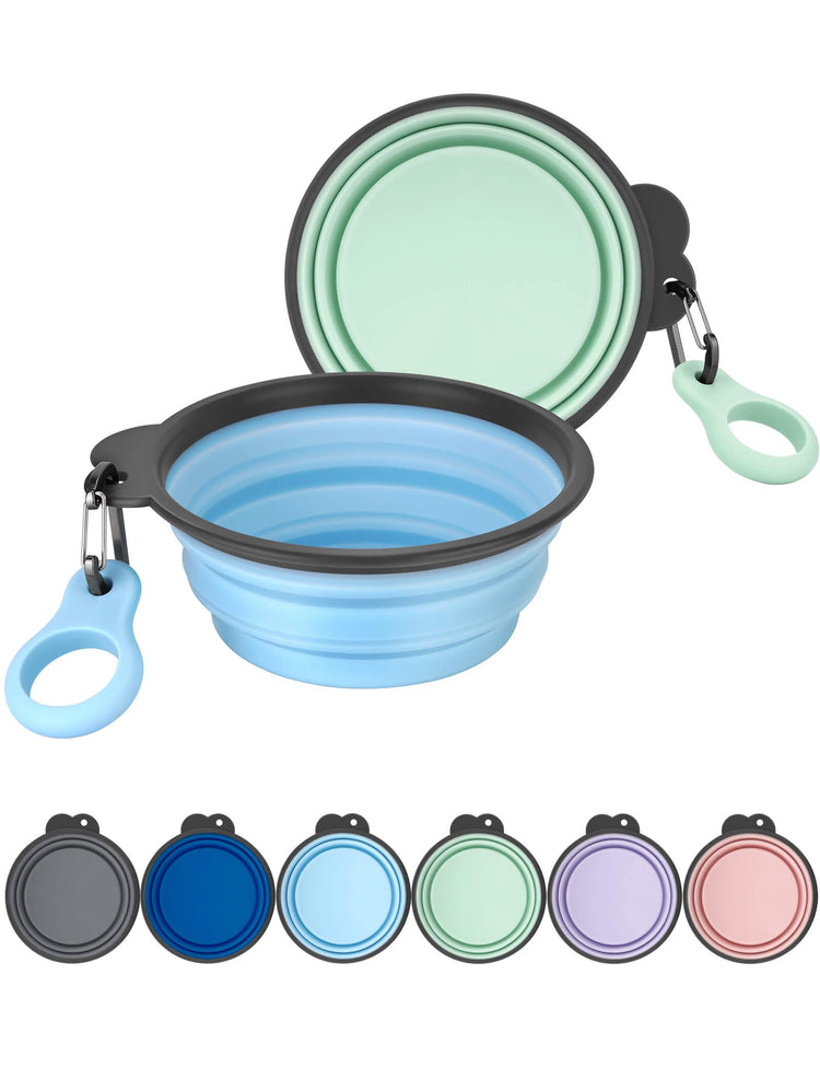 Aonkey Collapsible Dog Bowls with Bottle Carrier, 2 Pack Travel Dog Water Bowl Upgraded Carabiner, One-piece Molded Rim No Fall Off or Crack, Foldable Silicone Portable for Pets Walking Hiking 15oz