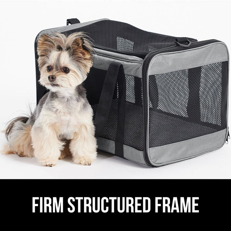 GORILLA GRIP Cat Carrier Travel Bag Up to 15 Lbs, Soft Collapsible Small Dog Carriers, Top and Side Entry Breathable Mesh, Grip Feet on Underside, Cozy Washable Waterproof Pad, Portable Kennel, Black