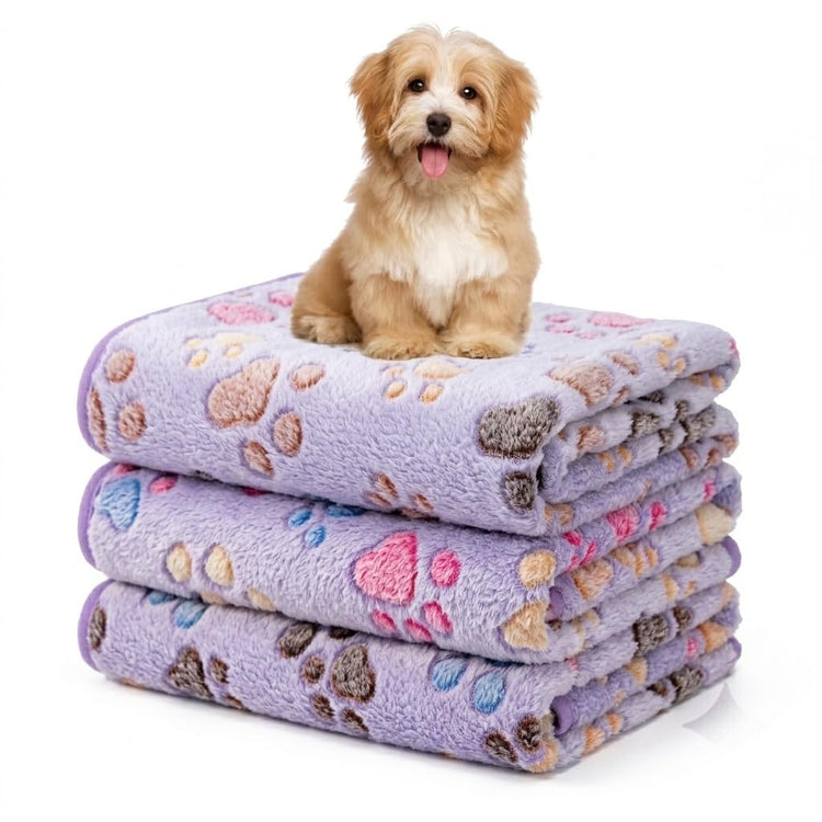 1 Pack 3 Blankets Fluffy Premium Fleece Soft Pet Blanket Flannel Throw for Cat Dog Puppy (Small 23x16'', Paw-White/Pink/Brown)