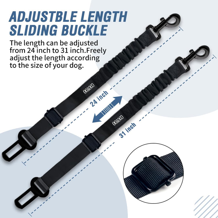 COOYOO Dog Seat Belt, Durability Retractable Dog Car Harness Adjustable Dog Seat Belt for Vehicle Nylon Pet Safety Seat Belts Heavy Duty & Elastic (1 Pack Black)