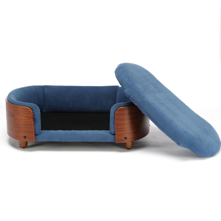 Elevated Dog Bed Pet Sofa with Solid Wood Legs and Bent Soft Backrest, Pet Cat Stool Bed with Velvet Cushion,for Small and Medium Size Dogs Kitten, Dark Gray, Small Size