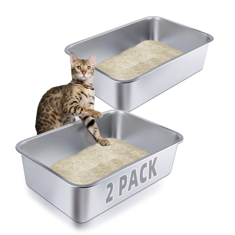 Stainless Steel Cat Litter Box - Large Metal High-Sided Pan for Cats, Pets, Non-Stick, Odor-Free, Easy to Clean, Splash-Proof, Durable (17.7" L x 13.8" W x 6" H)