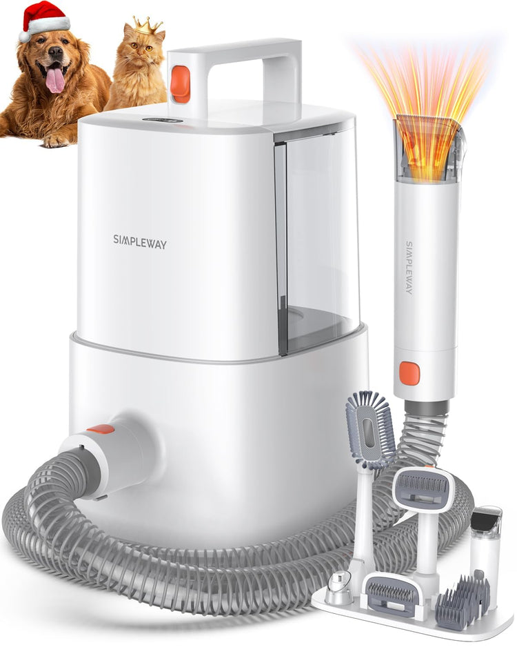Dog Grooming Vacuum Kit for Shedding: Pet Hair Remover with Quiet Suction Cleaners and Large Capacity Dustbin for Long-Haired Dogs and Cats Home Brush and Groomer with 6 Attachments(Ivory)