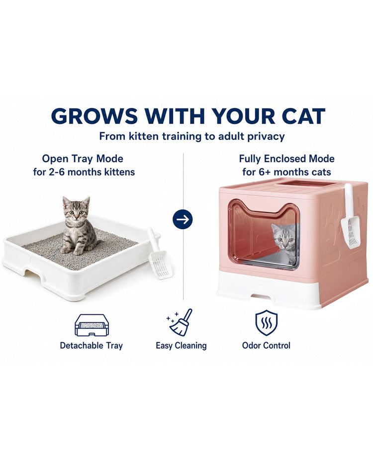 Medario Cat Litter Box with Litter Mat and Scoop, Large Covered Litter Box with Lid, Enclosed Kitty Box, Front Entry Top Exit, Odor Control, Easy to Clean (Grey)