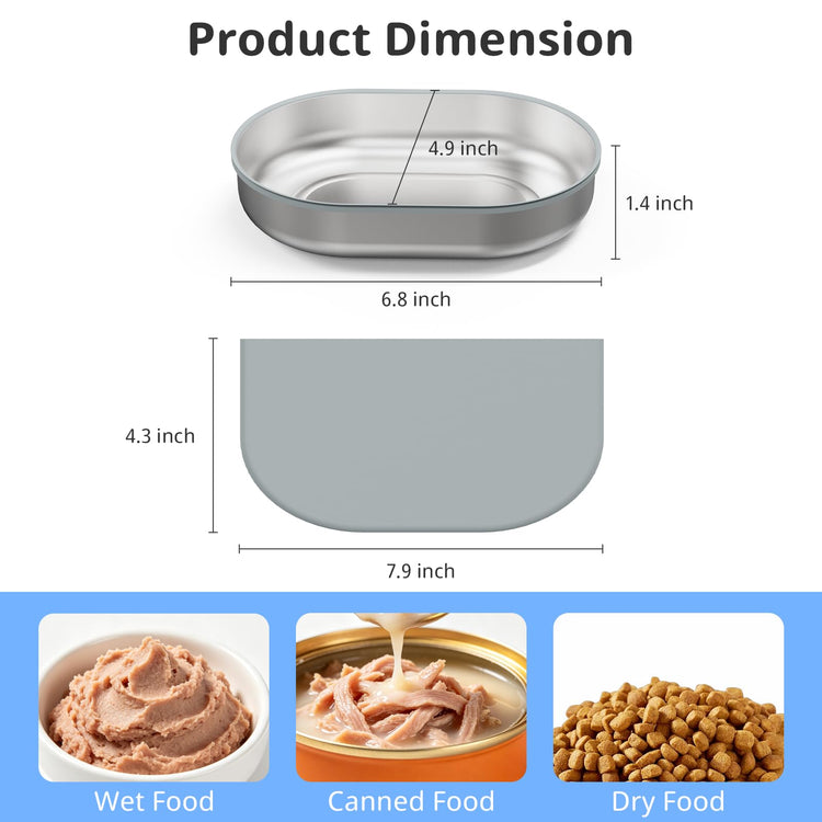 Stainless Steel Bowl for Automatic Microchip Cat Pet Feeder, Sealing Ring Design for Keeping Food Fresh and Reducing Odor, SUS 304, Easy to Clean, 2 Bowl & 1 Mat Set