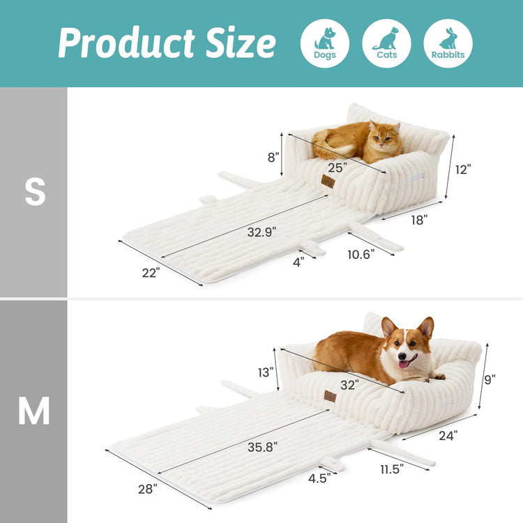 COZY KISS Cute Cat Couch, Fluffy Sofa Bed for Cats and Small Dogs, Premium Faux Rabbit Fur Cats beds for Indoor Cat, Ultra-Soft Supportive Pet Couch Furniture (Grey, S: 25.5''x17.5'')