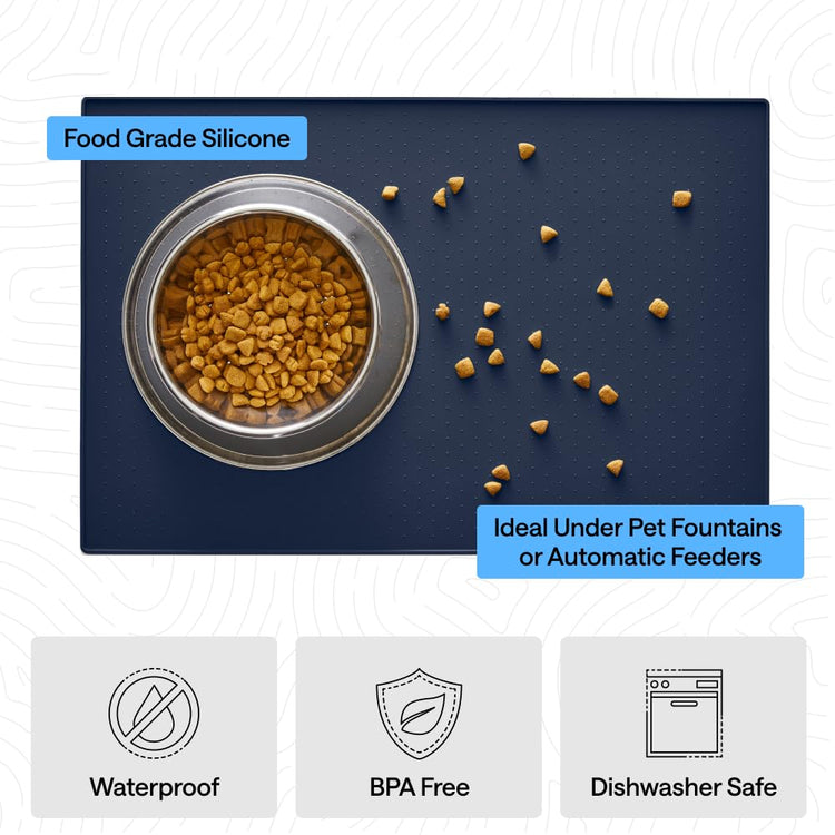 GORILLA GRIP 100% Waterproof Raised Edge BPA Free Silicone Pet Feeding Mat, Dog Cat Food Mats Contain Spills Protects Floors, Placemats for Cats and Dogs Water Bowl, 18.5x11.5, Gray