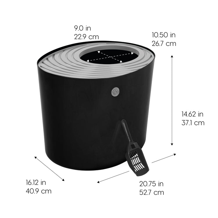 IRIS USA Cat Litter Box Large Open Top with High Sided Walls Tall Scatter Shield Scoop Included Easy Clean Plastic Pan Stain Resistant for Big Cats Kittens Indoor Multi-Cat Households
