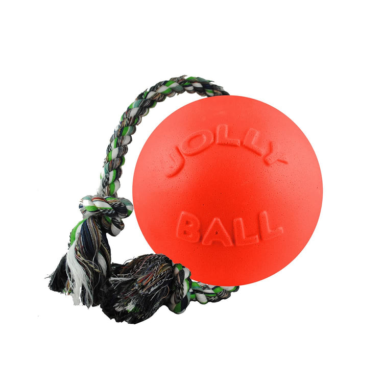 Jolly Pets Romp-n-Roll Rope and Ball Dog Toy, 6 Inches/Medium, Red (606 RD)