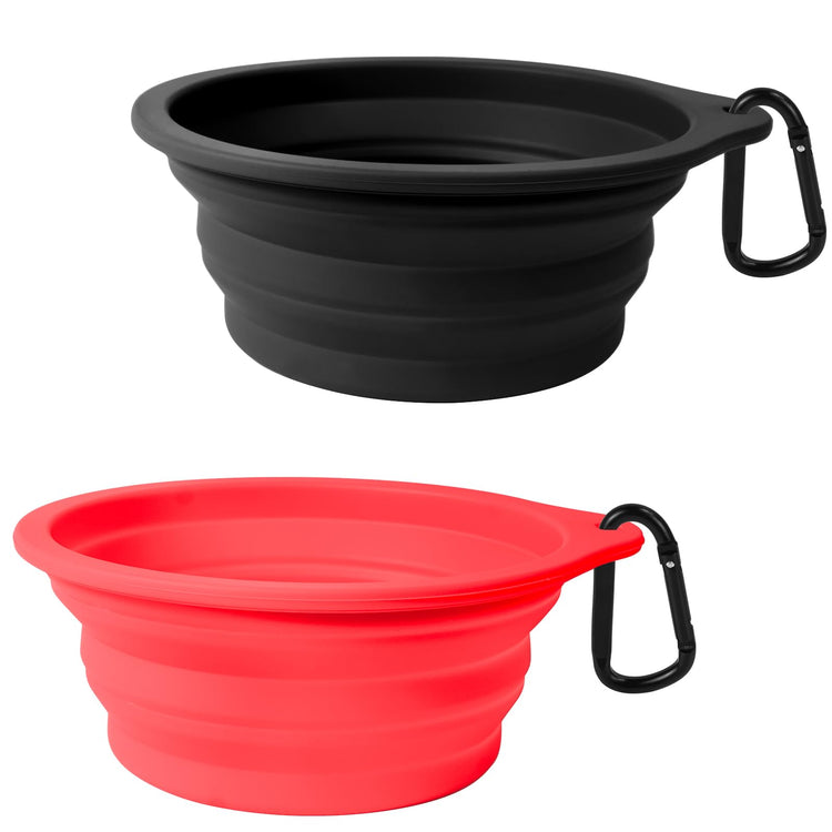 PetBonus 2-Pack Silicone Collapsible Dog Bowls, BPA Free Dishwasher Safe, Portable Foldable Expandable Travel Bowl, Food Water Feeding Cup Dish for Dogs Cats with 2 Carabiners (Turquoise, Tan)
