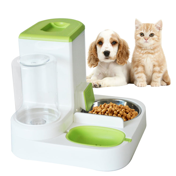 2 in 1 Automatic Cat Feeder & Water Dispenser,Gravity Pet Feeder Stainless Steel Food Water Bowl All-in-One Large Capacity Self Feeding for Cats Dogs Small Medium Pets(Green)