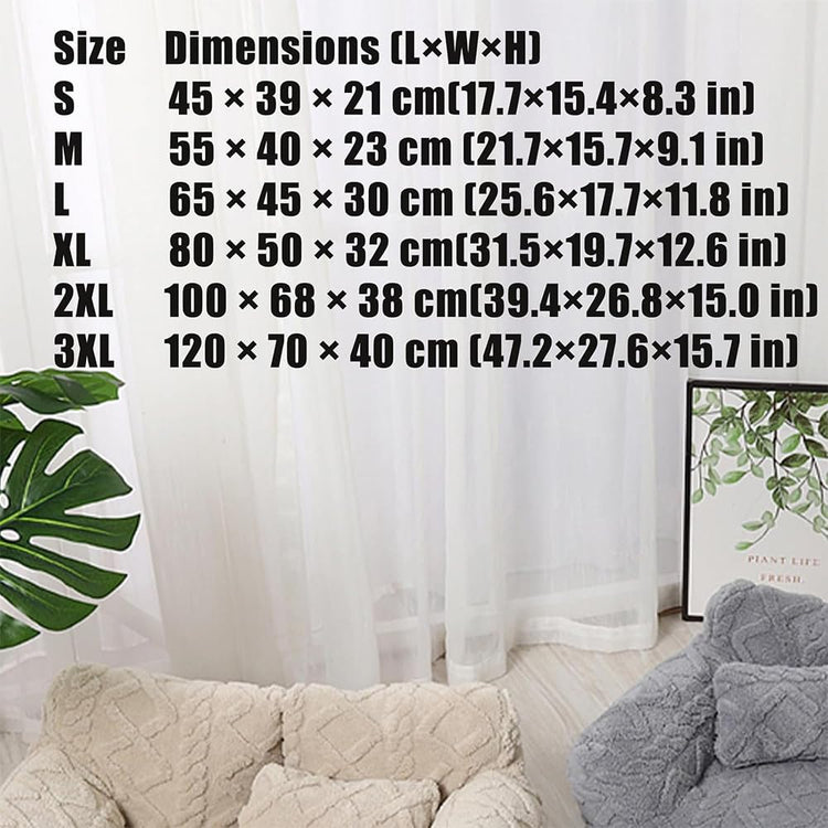Plush Calming Pet Sofa Bed, 6 Sizes Large Fluffy Dog Cat Couch Beds Plush for Indoor, Raised Rim, Removable Cover & Non-Slip Bottom for Cats and Dogs of Any Size (Dark Grey, Small)