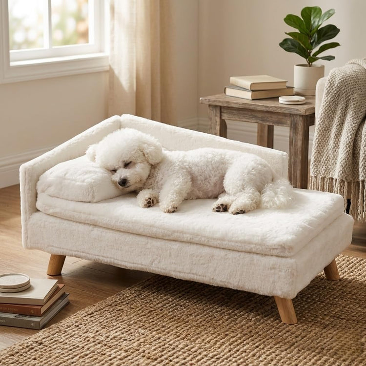 Elevated Cat Couch Sofa: Wooden Cat Bed Dog Chair with Bolster Cushion for Small Dogs Cute Pet Chaise Soft Cushion Fluffy Washable for Puppy