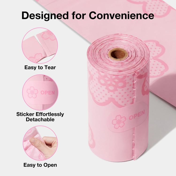 VETRESKA Dog Poop Bag Dispenser with Cherry Blossom Scented Poop Bags, Leak Proof and Extra Thick Pet Waste Bags, 1 Poop Bag Holder and 105 Bags for Dog Walking and Cats Litter, Pink