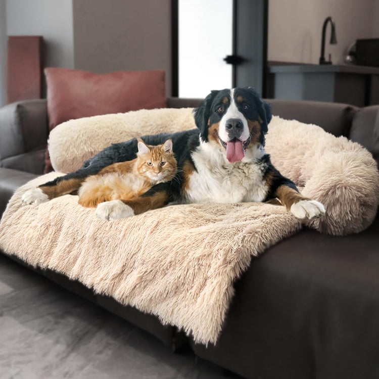 Calming Dogs/Cats Bed Mats, Dog Pad Washable Removable Couch Cover, Plush Long Fur Mat for Pets, Waterproof Lining, Perfect for Small, Medium and Large Dogs and Cats (Gradient Gray, 36"x31")