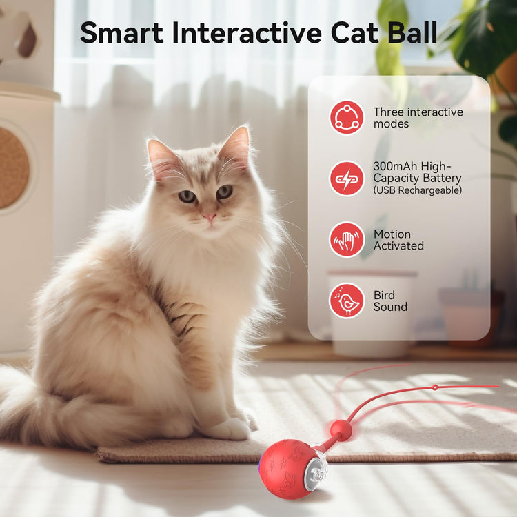Smart Interactive Cat Dog Toys, Automatic Pet Toys for Bored Indoor Cats and Dogs, Motion Activated, USB Rechargeable, Christmas Pet Birthday Gifts (Pink)