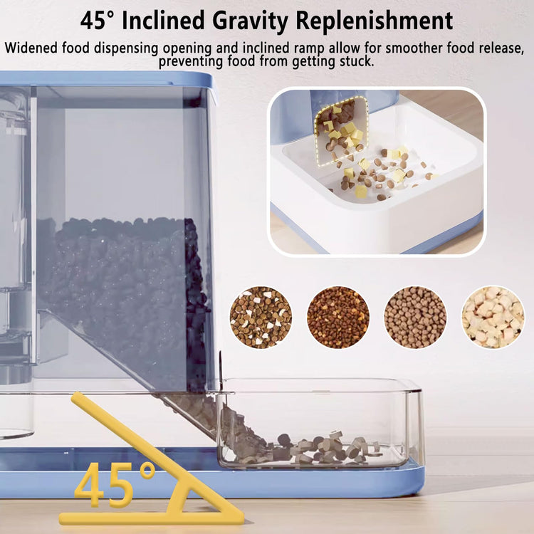 kathson Gravity Cat Food and Water Dispenser Automatic Dog Feeder Waterer 2 in 1 Auto Pet Food and Water Bowl Set Self Feeding for Puppy Kitten，Blue