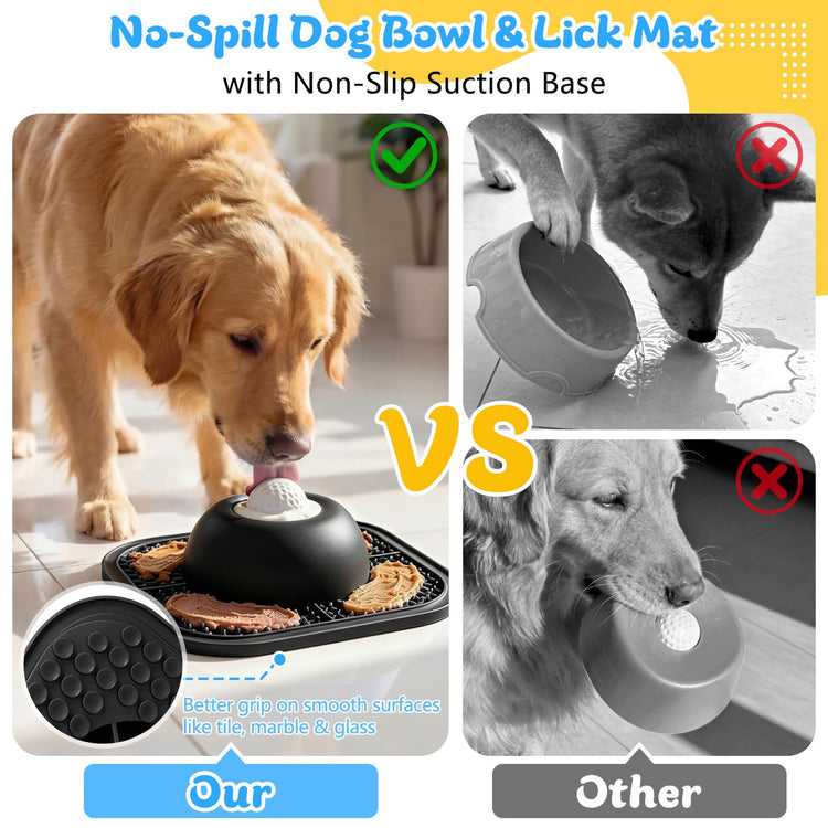 Slow Feeder Dog Bowls & Lick Mat for Liquid and Thick Treat, Anti-Slip Dog Lick Bowl with Interactive Rolling Ball, 5/6 Cup Pup Licking Toy for Large Medium Small Dogs and Cats Blue