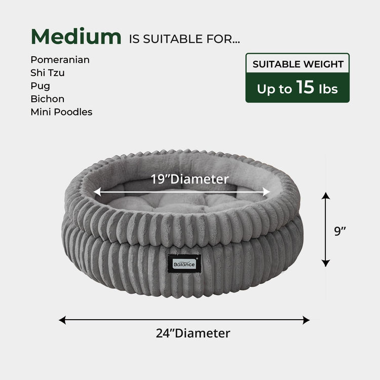 BALANCE Cat Bed Kitten Bed, Washable Round Cat Beds for Indoor Cats, Super Soft Plush Faux Fur Pet Bed for Puppy and Kitten with Anti-Slip Bottom