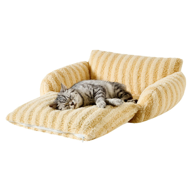 Hollypet Cat Bed Fluffy Plush Multifunctional Double-Layer Machine Washable Soft Warming Kitty Pet Couch Orthopedic Nest Beds for Small Cats Kitten and Dogs up to 13lbs, Khaki(25x20x13 inch)