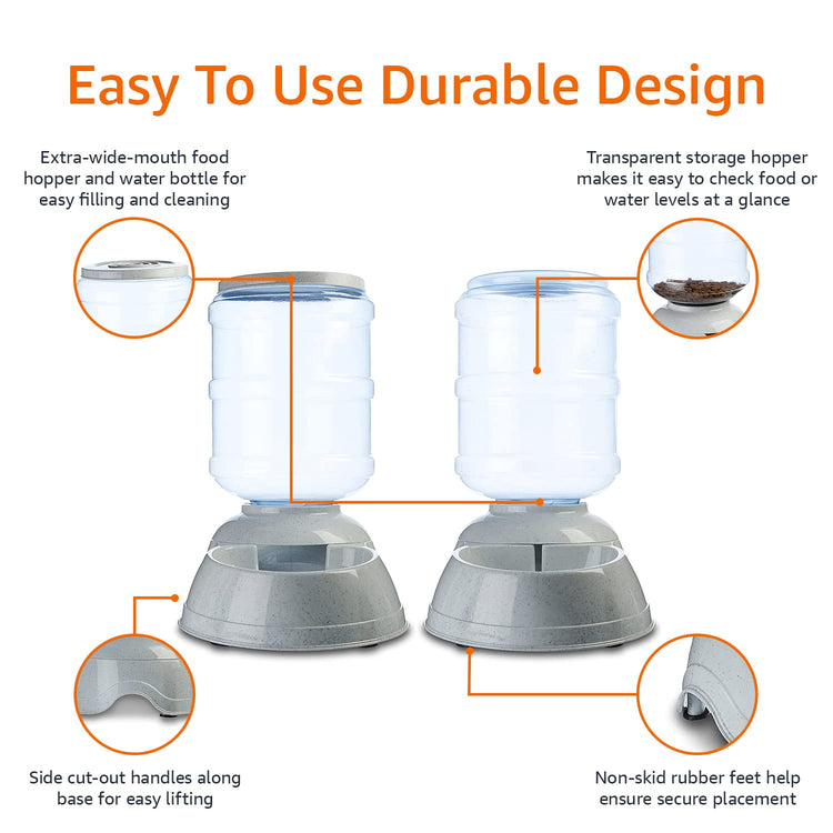 Amazon Basics Gravity Pet Food Feeder for Dogs and Cats, Easy to Clean, Easy to Fill, Removable Lid, 6-Pound Capacity, Small, Gray