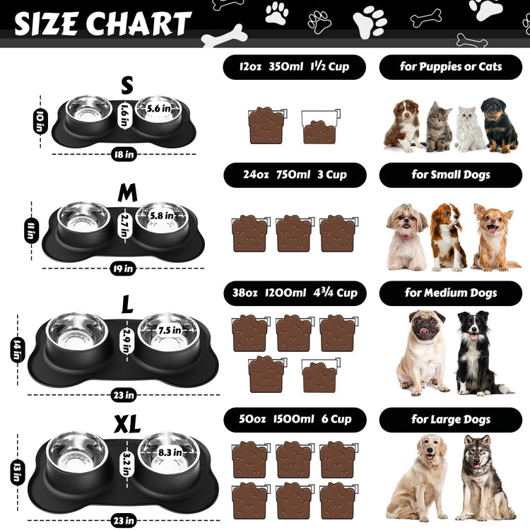 AsFrost Dog Food Bowls Stainless Steel Pet Bowls & Dog Water Bowls with No-Spill and Non-Skid, Feeder Bowls with Dog Bowl Mat for Dogs Cats and Pets-Pink, 24 0z in Total