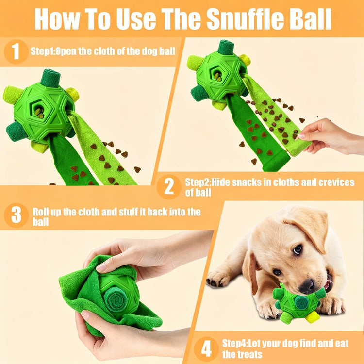 Dog Snuffle Ball-Interactive Puzzle Dog Toys Encourage Natural Foraging Skills Slow Feeder for Training and Stress Relief, Cloth Strip Hiding Food Chew Toys with Squeaky Carrot Toy for Any Size