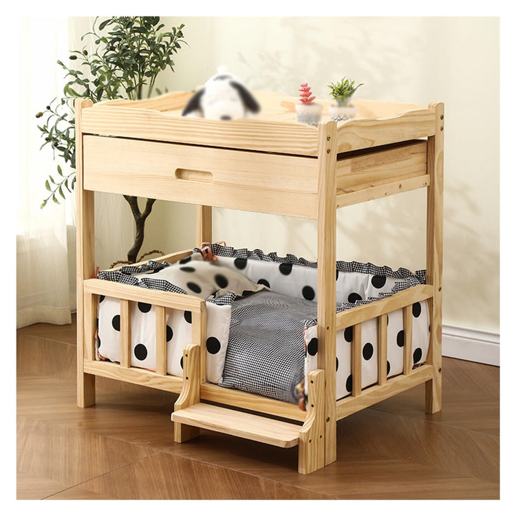 XPLKQXE Cat Dog Wooden Elevated Bed, Pet Couch Furniture Bed, Small Animals Bed with Drawer and Removable Soft Mat Pet Within 30kg, Breathable Indoor Or Outdoor(Black,68x48x73cm)