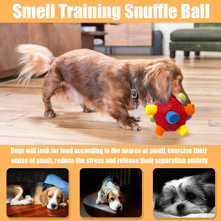 Dog Snuffle Ball-Interactive Puzzle Dog Toys Encourage Natural Foraging Skills Slow Feeder for Training and Stress Relief, Cloth Strip Hiding Food Chew Toys with Squeaky Carrot Toy for Any Size