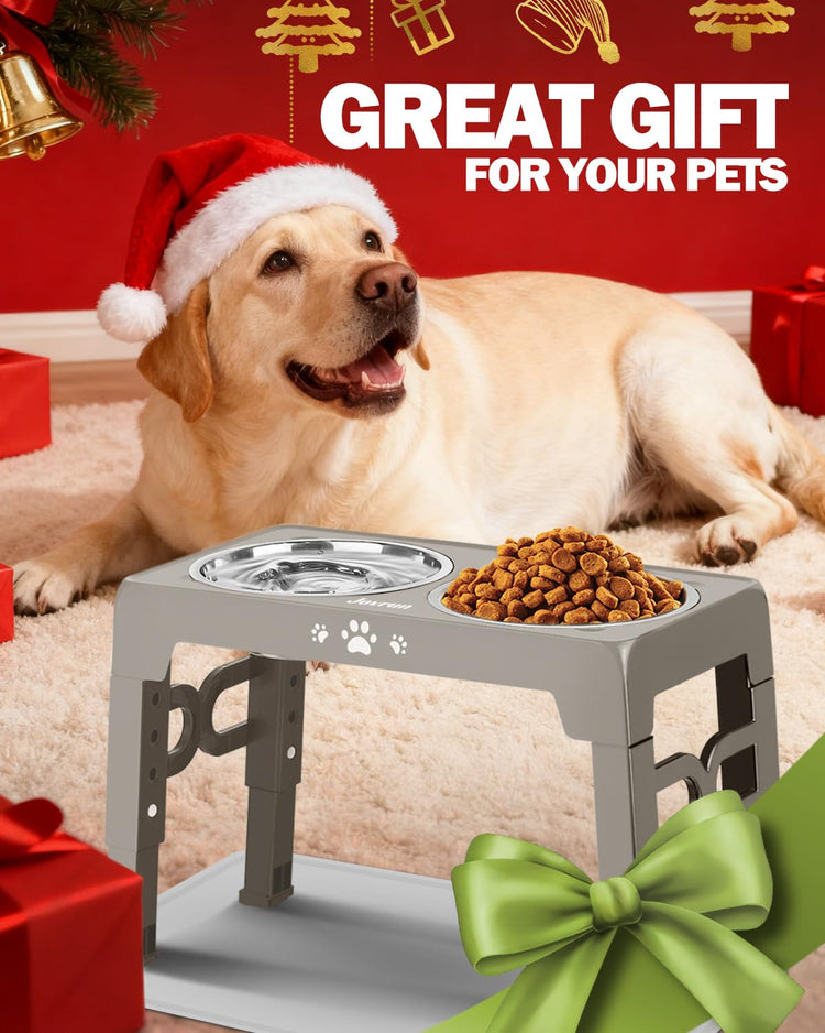 Jovrun Elevated Dog Bowls for Medium Large Size Dogs, Non-Slip Dog Feeder with 1*Stainless Steel Dishes & 1*Slow Feeder Bowl, 5 Heights Adjustable Raised Bowls to 3.15″-8.66″-9.84″-11.02″-12.2″