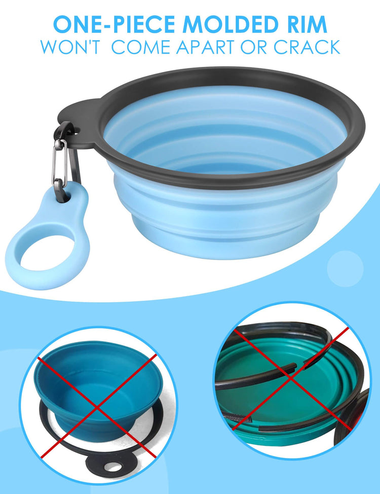 Aonkey Collapsible Dog Bowls with Bottle Carrier, 2 Pack Travel Dog Water Bowl Upgraded Carabiner, One-piece Molded Rim No Fall Off or Crack, Foldable Silicone Portable for Pets Walking Hiking 15oz