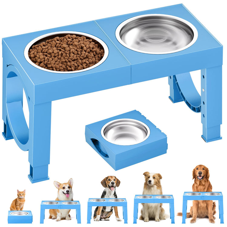 XIAZ Elevated Dog Bowls Large Breed Raised Dogs Bowl Stand Large/Medium Sized Dog Stainless Steel Food Water Bowl Stands 5 Heights Adjustable 9/11/12/14in Black Pet Feeder Dish Station