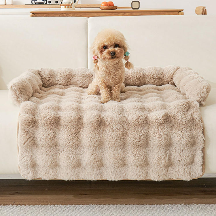 Calming Dog Bed for Couch, 29.5 x 29.5 inch, Non-Slip Luxurious Dog Sofa Mat for Furniture Protector, Perfect for Small, Medium Dogs and Cats (Khaki)