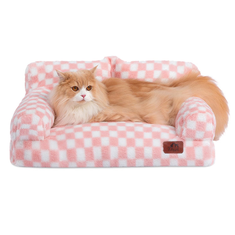 Hollypet Fluffy Dog Cat Bed Pet Couch Beds Plush Soft Warming Machine Washable Puppy Bed with Non-Slip Bottom for Cats and Small Medium Dogs up to 25 lbs, Gray, 24" L x 18" W x 10" Th