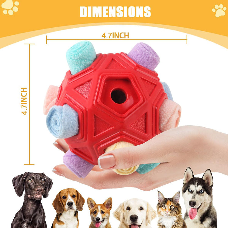Dog Snuffle Ball-Interactive Puzzle Dog Toys Encourage Natural Foraging Skills Slow Feeder for Training and Stress Relief, Cloth Strip Hiding Food Chew Toys with Squeaky Carrot Toy for Any Size