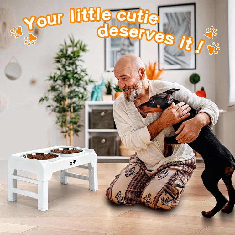 COMESOON Elevated Dog Bowls, 4 Height Adjustable Raised Bowl Stand with 2 Thick 50oz Stainless Steel Food Bowls Non-Slip Feeder Adjusts to 3.7'', 9.2'', 10.75'', 12.36'' Black, (DB-W01)