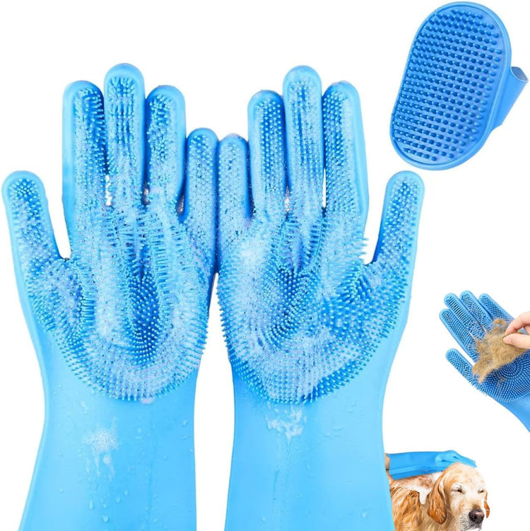2PCS Dog Washing Gloves and Dog Bath Brush, high-Density Teeth Design pet Grooming Gloves, 2-in-1 Pet Grooming kit ，Suitable for Dogs and Cats to bathe, depilate, and Massage