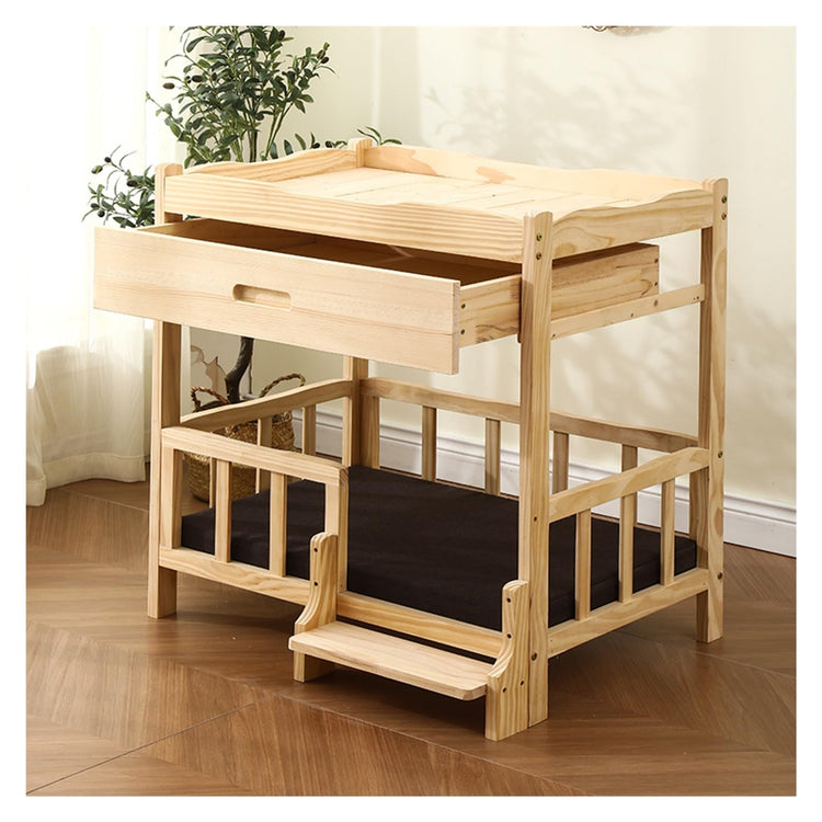 XPLKQXE Cat Dog Wooden Elevated Bed, Pet Couch Furniture Bed, Small Animals Bed with Drawer and Removable Soft Mat Pet Within 30kg, Breathable Indoor Or Outdoor(Black,68x48x73cm)