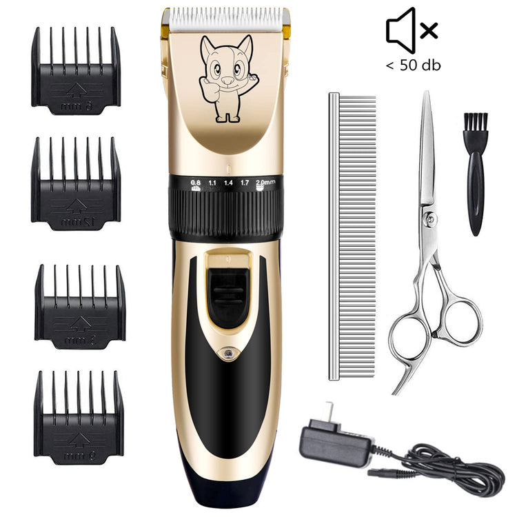 Highdas Dog Clippers for Grooming Low Noise, Cordless Electric Dog Grooming Kit Clippers Rechargeable, Quiet Dog Shaver, Pet Hair Trimmer Kit for Dogs & Cats (Gold)