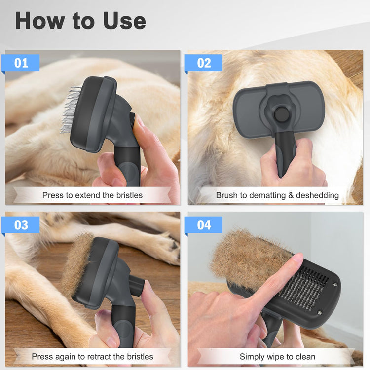 Dipoo Self-Cleaning Pet Grooming Brush - Skin-Friendly Deshedding Tool for Dogs & Cats in Pink, Removes Loose Hair and Tangles