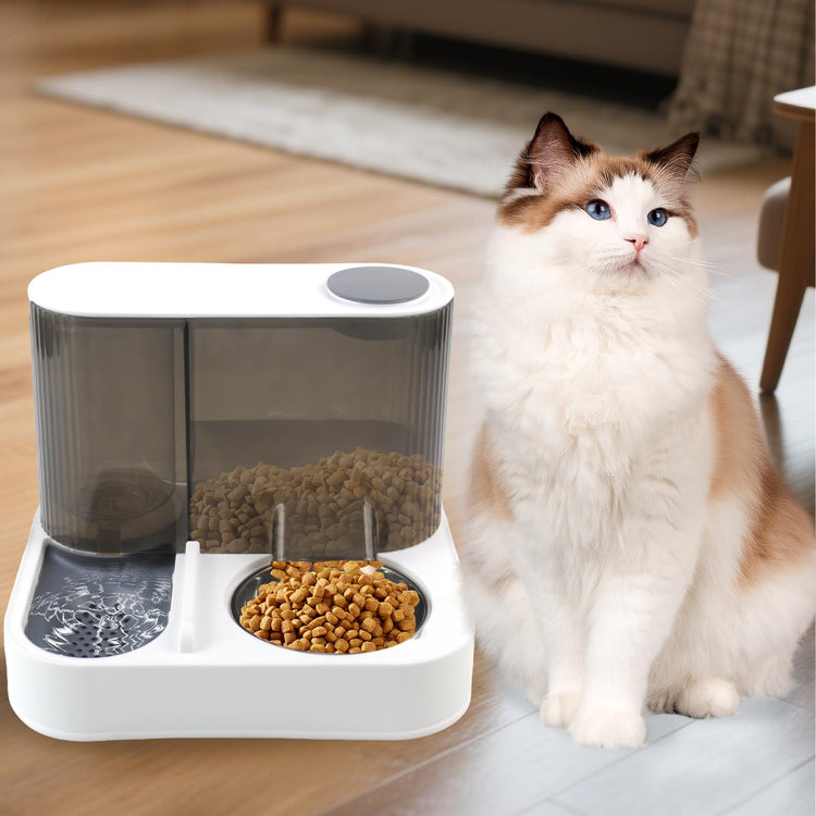 2 in 1 Automatic Cat Feeder & Water Dispenser,Gravity Pet Feeder Stainless Steel Food Water Bowl All-in-One Large Capacity Self Feeding for Cats Dogs Small Medium Pets(Green)