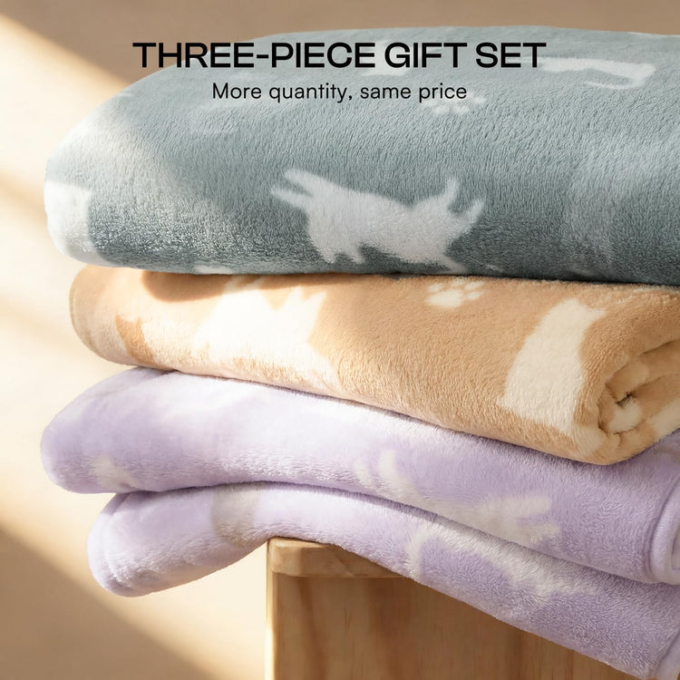 Luciphia 1 Pack 3 Blankets Super Soft Fluffy Premium Fleece Pet Blanket Flannel Throw for Dog Puppy Cat Paw Brown/Pink/White Small(23x16 inch)