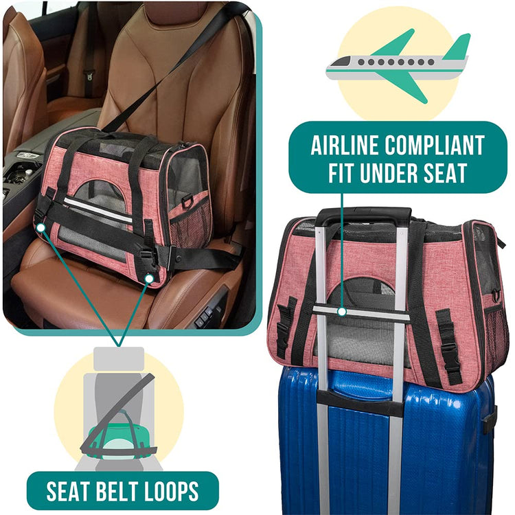 PetAmi Airline Approved Pet Carrier for Cats & Small Dogs, Soft Sided TSA Travel Carrier Bag with Sherpa Bed, Breathable Mesh Ventilation, Collapsible Bowl, Fits Under Seat, Up to 18 lbs, Small Pink
