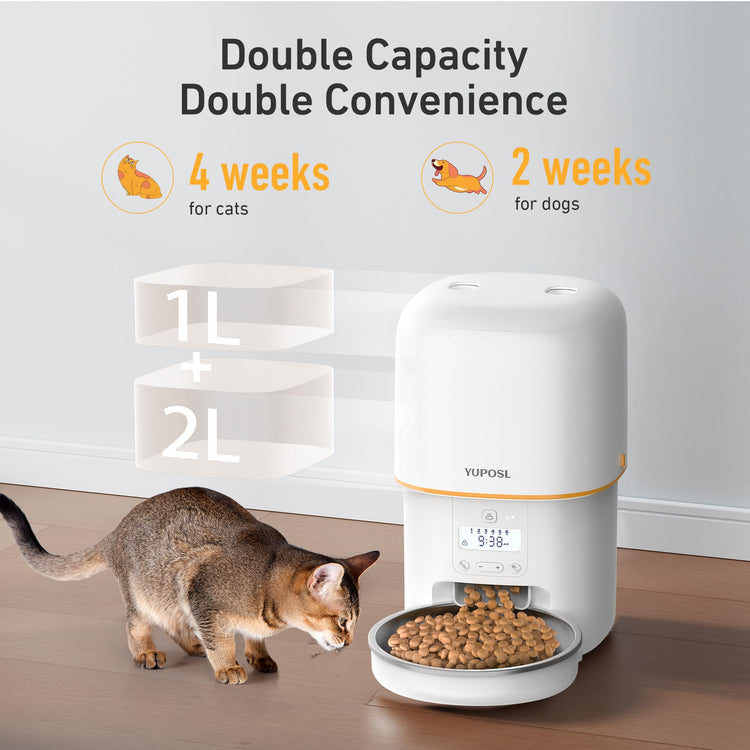 Yuposl Automatic Cat Feeders - 2L Cat Food Dispenser Easy to Use, Timed Automatic Pet Feeder with Over 180-day Battery Life, 1-6 Meals Dry Food Programmable Portion Control Also for Dogs