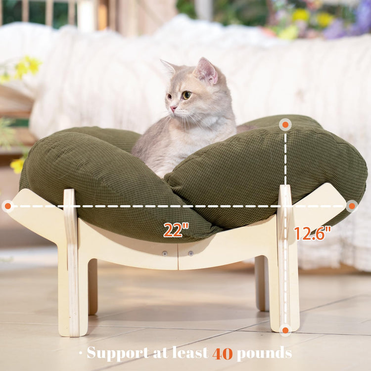 CHEERHOME PETS Elevated Cat Bed Wooden with Cushion Fluffy Pet Couch Sofa for Indoor Cats Raised Kitty Lounge Chair Suitable for Puppy, Cat Furniture(Pink)