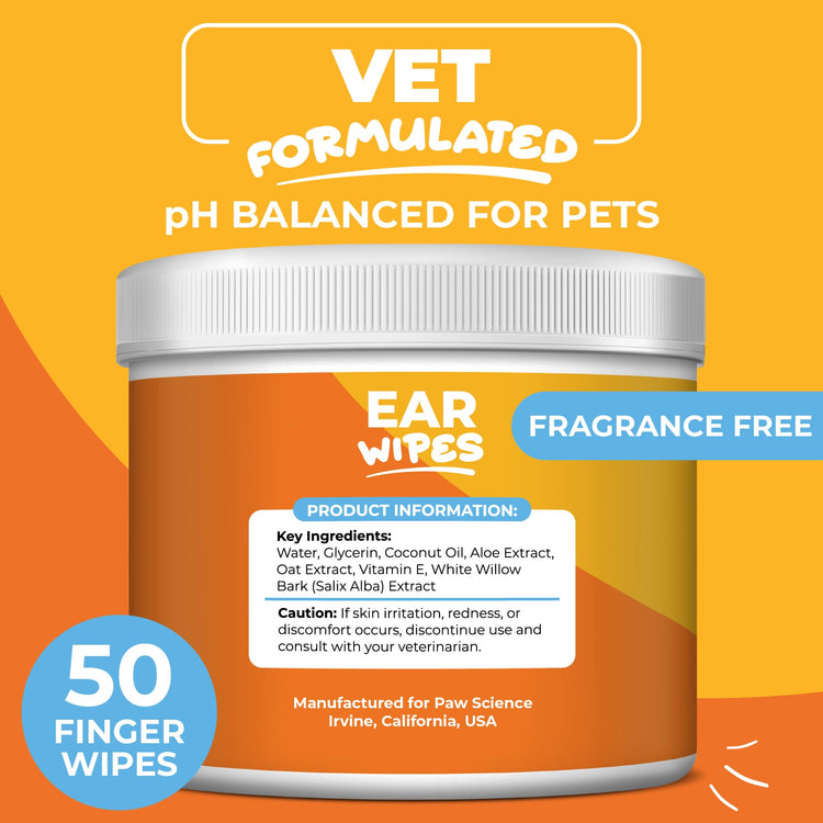 Paw Science Dog Ear Cleaner Wipes – Finger Wipes for Dogs & Cats – Cleaning, Soothing, & Deodorizing Itchy Ears – Pet Ear Relief Solution (Coconut)