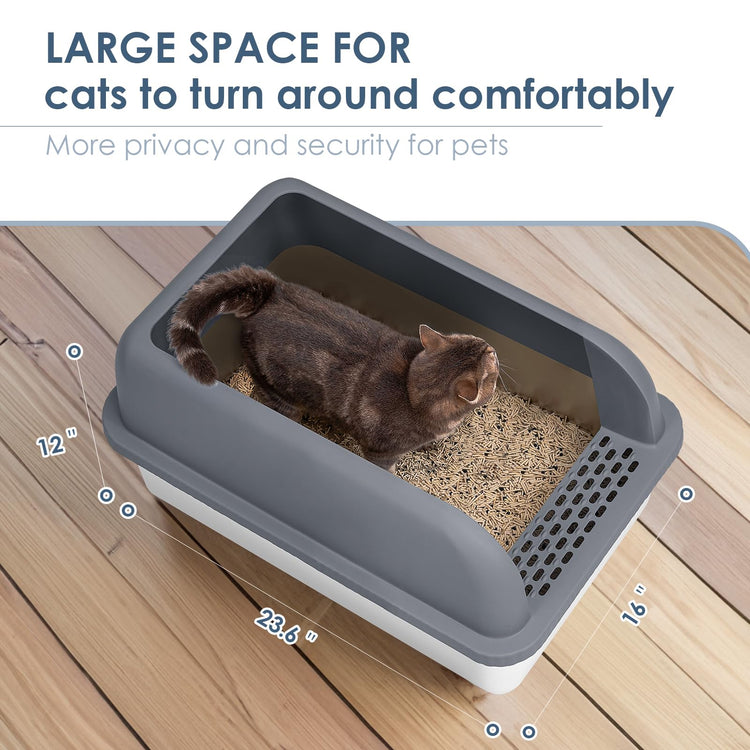 Extra Large Stainless Steel Litter Box with Lid, High Sides Enclosed Cat Litter Box for Big Cats & High Peeing, Anti-Leak & Odor Control Metal Litter Pan, Easy Clean Non-Stick Kitty Litter Box