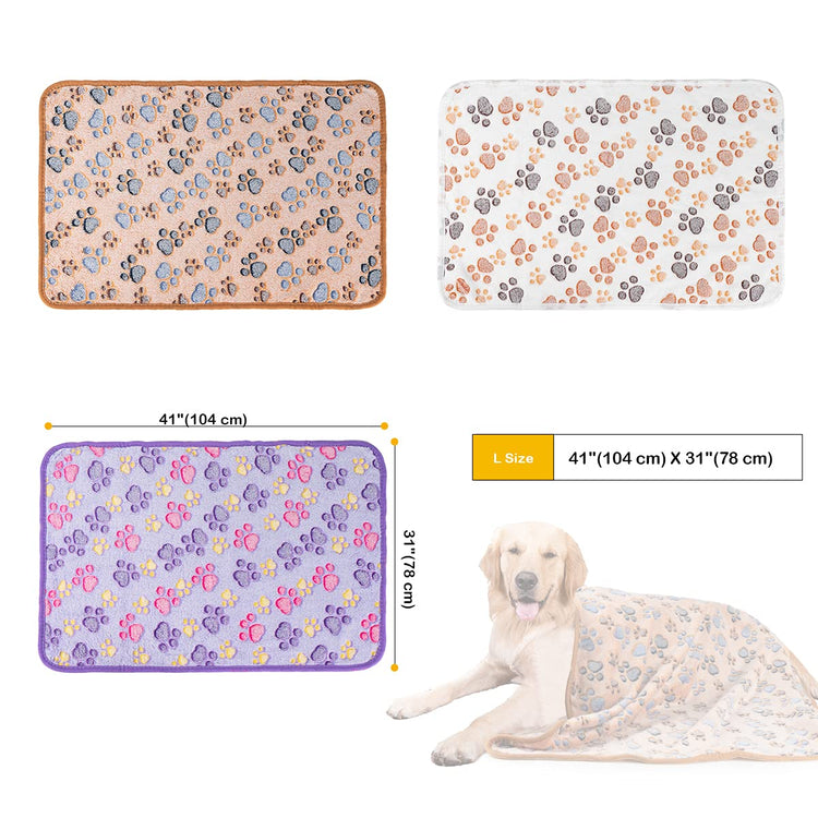Dono 1 Pack 3 Dog Blankets, Soft Fluffy Fleece Pet Blanket Warm Sleep Mat Paw Print Design Puppy Kitten Throw Blanket Doggy Mat Blanket for Dogs