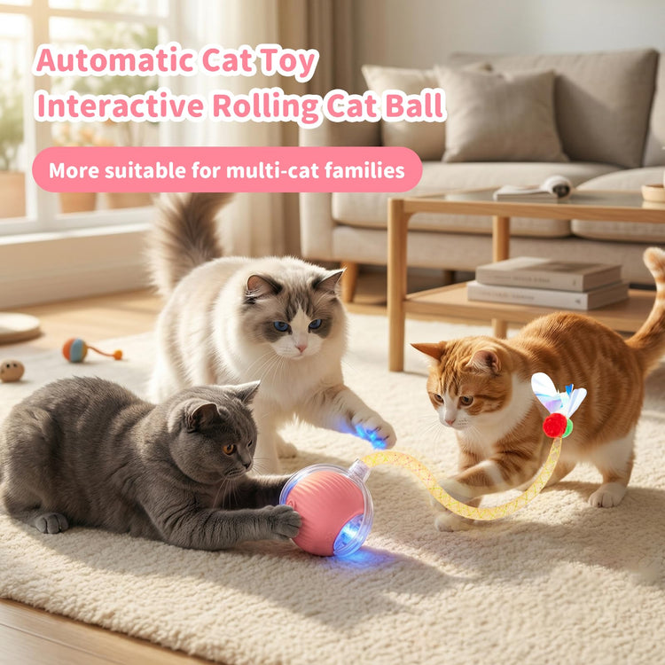 Interactive Cat Toys for Indoor Cats Smart Automatic Ball Rolling for Bored Kitten Pet Upgraded Speedy Moving Chase Dogs Toy Mothers Day Gifts Red